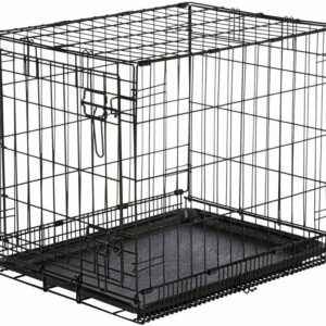 Basics Folding Metal Dog Crate, 24, 1-doors & Padded Pet Bolster Bed – 22 x 15 inches